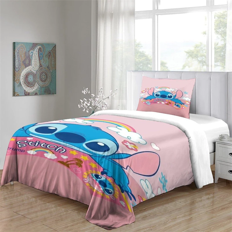 Stitch 3D Printed Bedding Set Kids and Adults Duvet Cover Soft Microfiber Cute Cartoon Pink Duvet Cover with Pillowcase Single