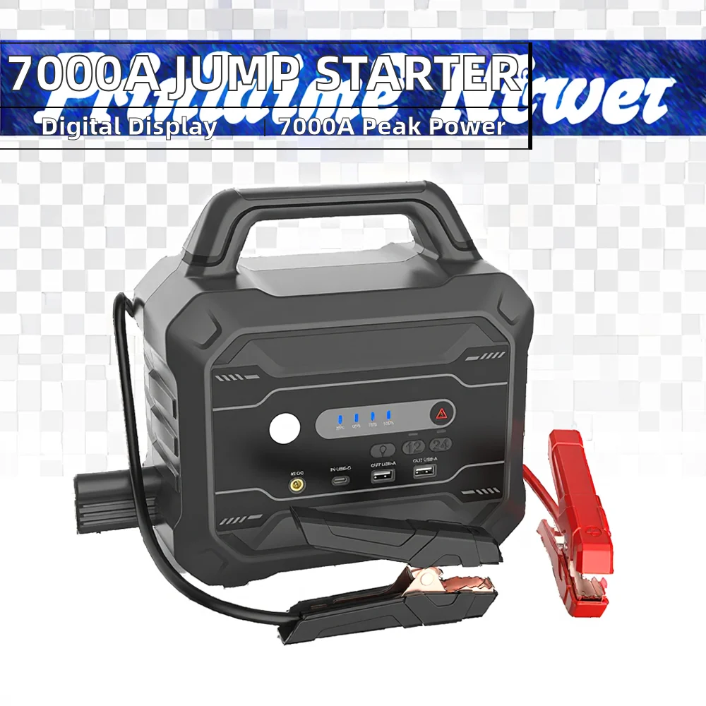 Heavy Duty 12V 24V Car Battery Jump Starter 7000A Peak for Trucks SUV V8 Engine USB Charging Port Digital Display LED Light