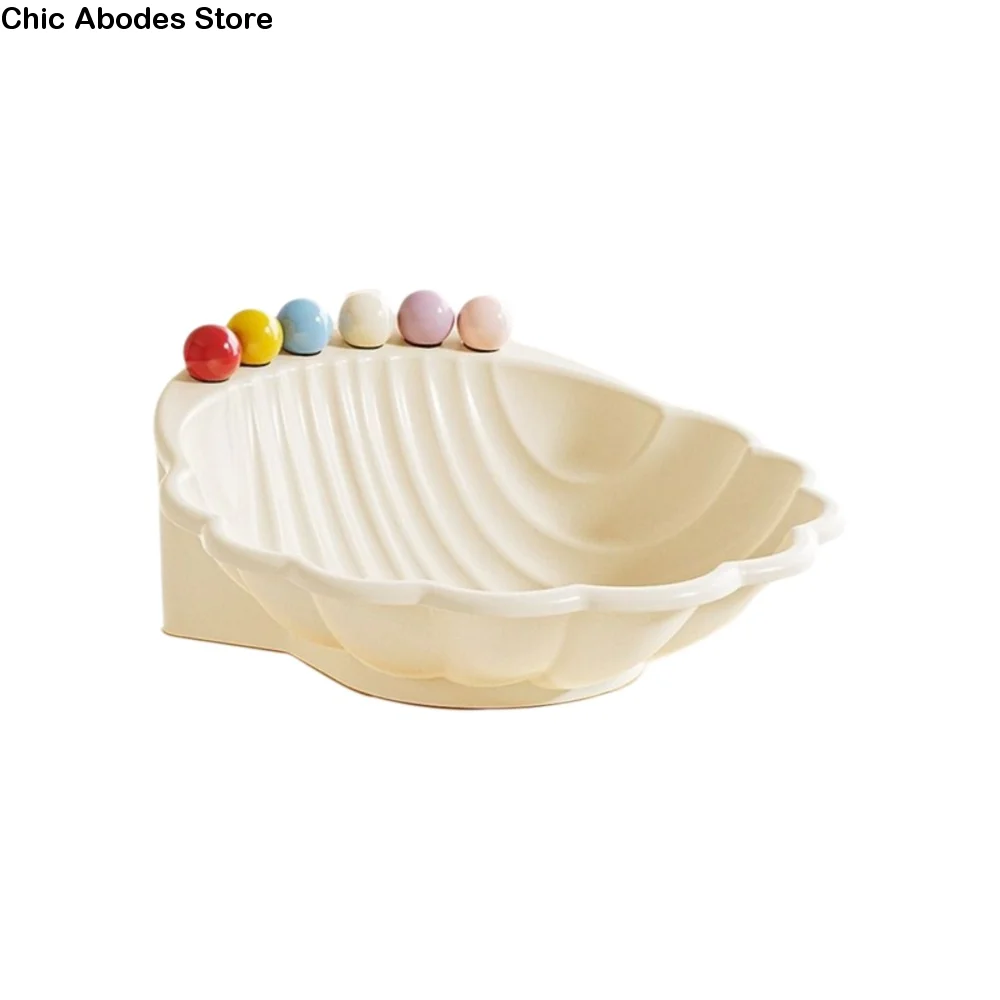 

Creative Shell Shape Fruit Bowl with Fork Plastic with 6 Fruit Fork Dessert Salad Bowl Large Capacity Snack Plate Dining Table