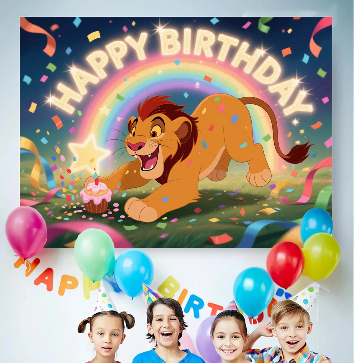 Disney The King Lion Backdrop child Birthday Party Custom Simba Background Baby Shower Kid Room Decor Photography Studio Banner