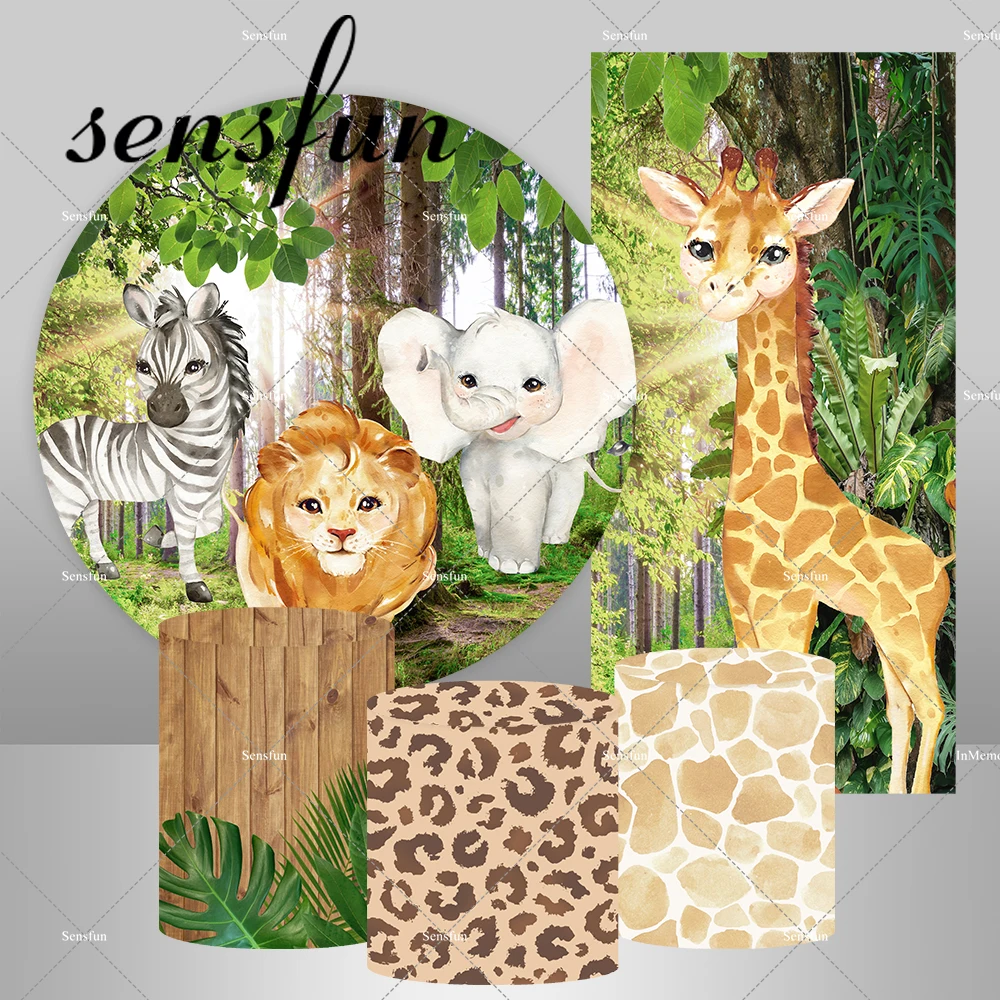 

Green Leaves Forest Wild Animals Safari Jungle Circle Round Backdrop Lion Elephant Zebra Giraffe Photography Backgrounds