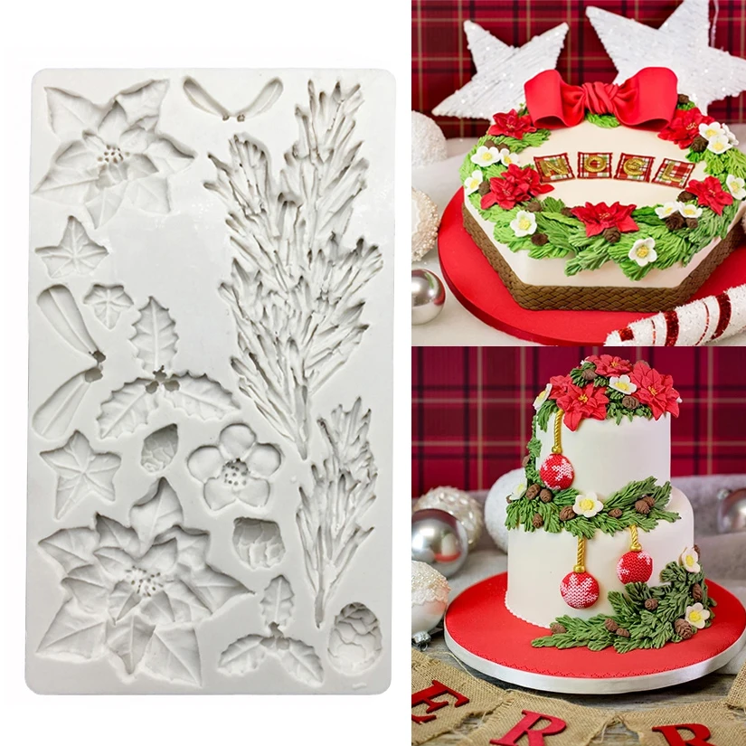 Christmas Tree Poinsettia Flower Silicone Mold Sugarcraft Chocolate Cupcake Fondant Cake Decorating Tools