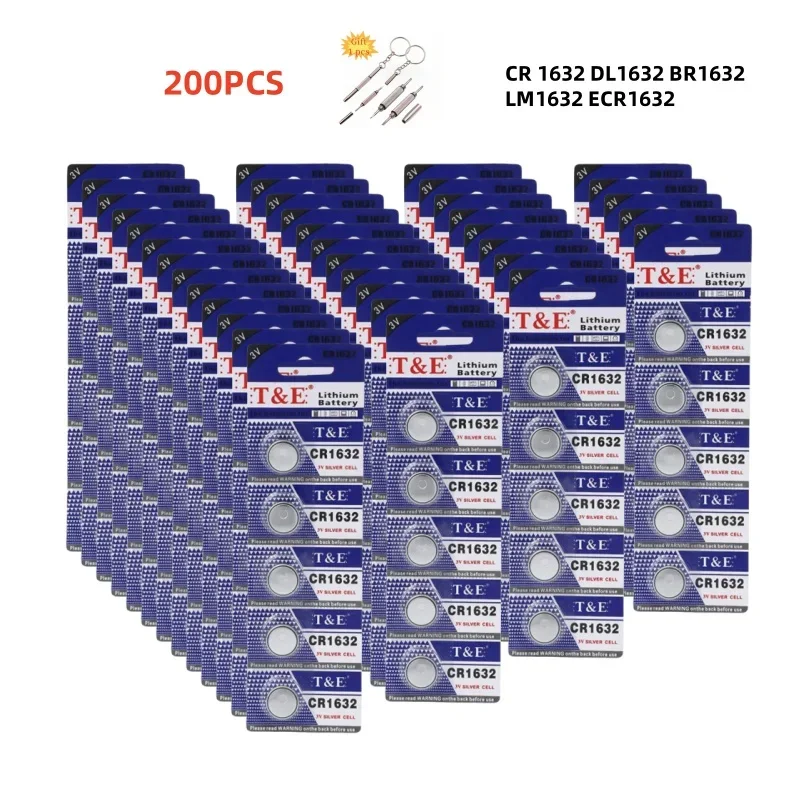 

200PCS CR1632 Button Battery CR 1632 DL1632 BR1632 LM1632 ECR1632 3V Lithium Battery For Watch Car Key Remote Coin Cells