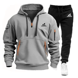 Men's Multi Pocket Zippered Sportswear And Sweatshirts, Casual Sportswear, Running Clothes, Spring And Autumn, New Two-Piece Set