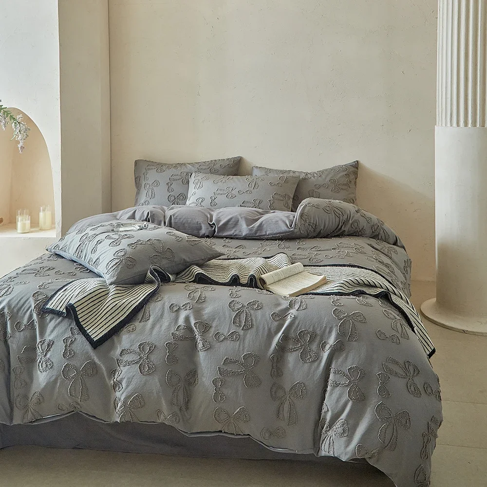 New Bow Cutting Flowers Quilt Cover Set Queen Beautiful Duvet Cover Set Soft Comfortable Durable Blanket Cover and Pillowcases