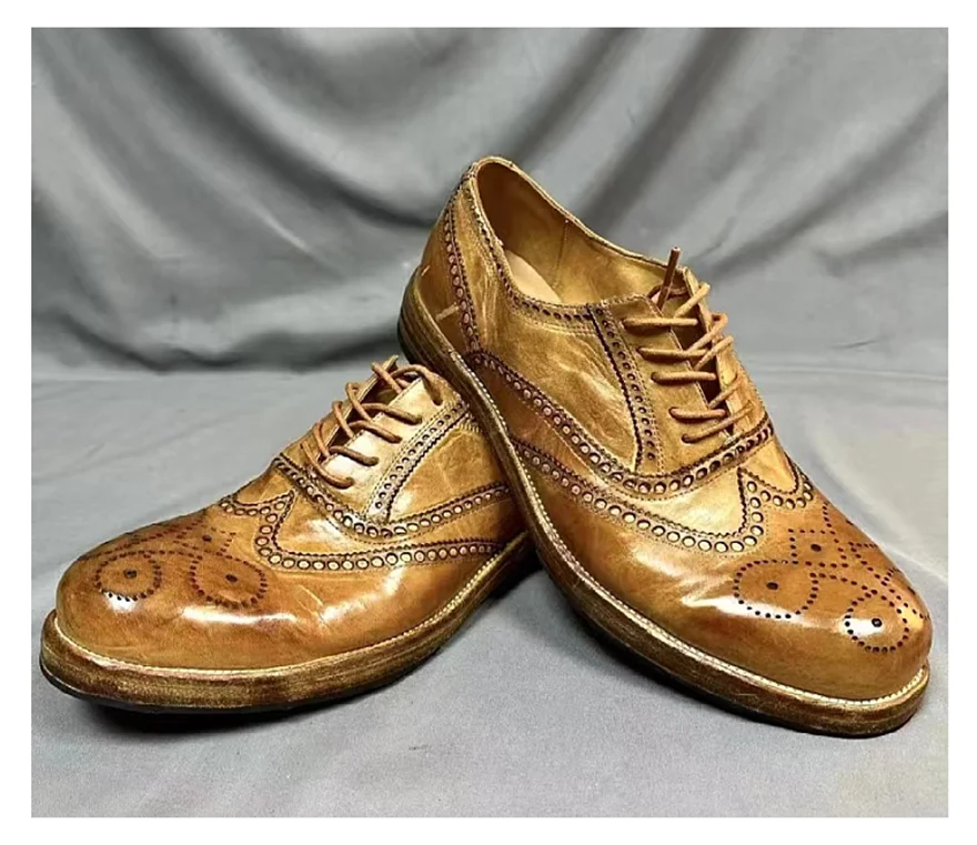 グッドイヤー手作り英国レトロ本革ソールハイエンド馬革メンズヴァンテージダービーブローグドレスシューズ
