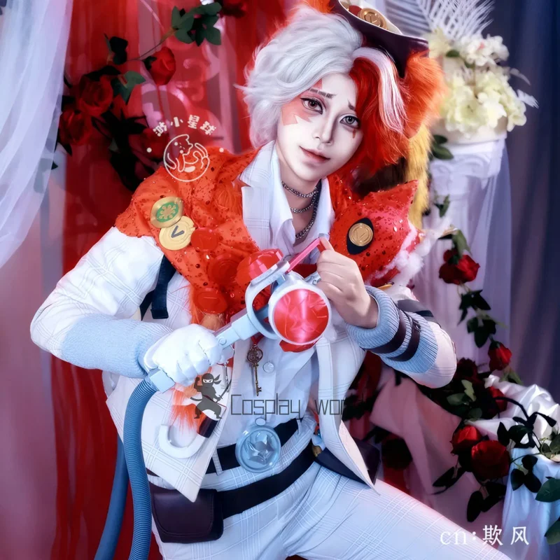 Game Identity V Cosplay Florian Brand‌ Costume Fox scarf white suit Bag prop Outfit Halloween Carnival Party PlayRole Suit view 3