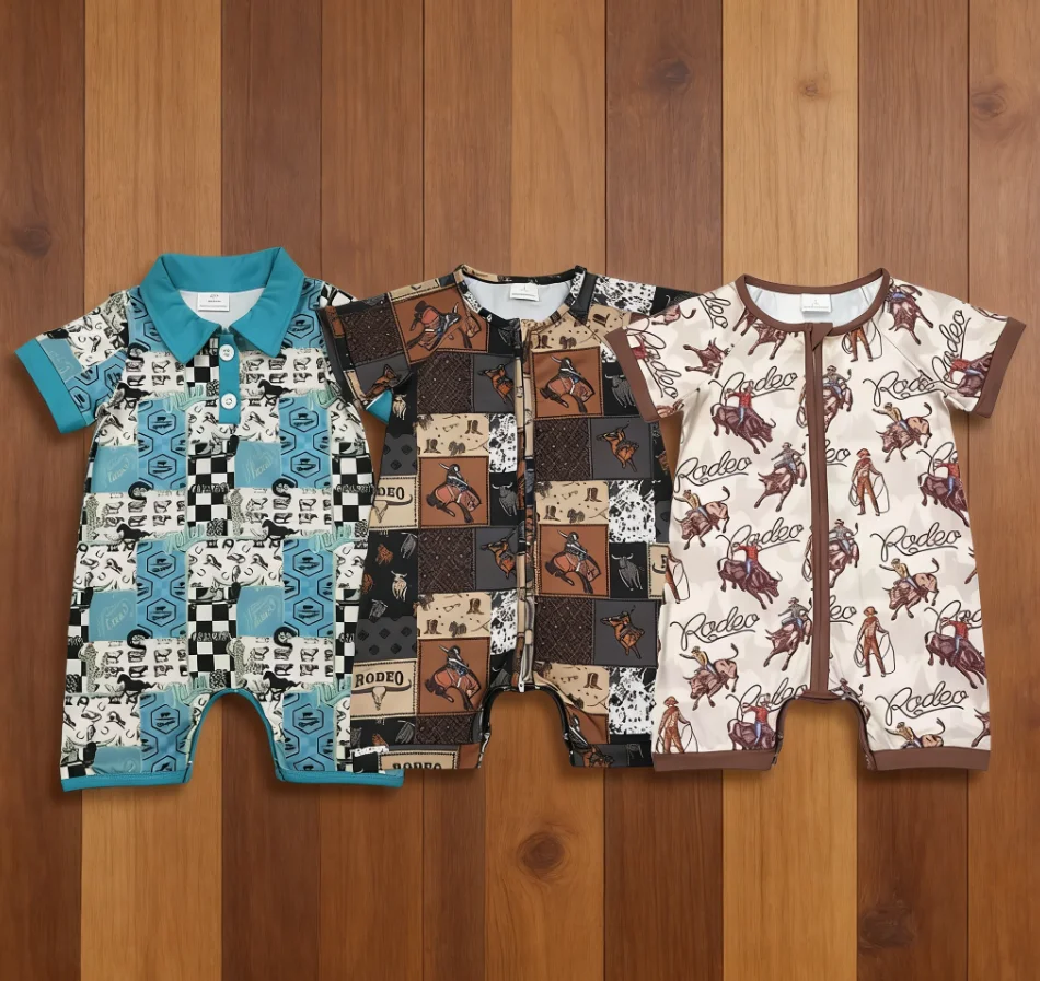 Wholesale Infant Newborn Coverall Baby Boy Western Bodysuit Kids Toddler Short Sleeves Rompers Children Boys Clothes