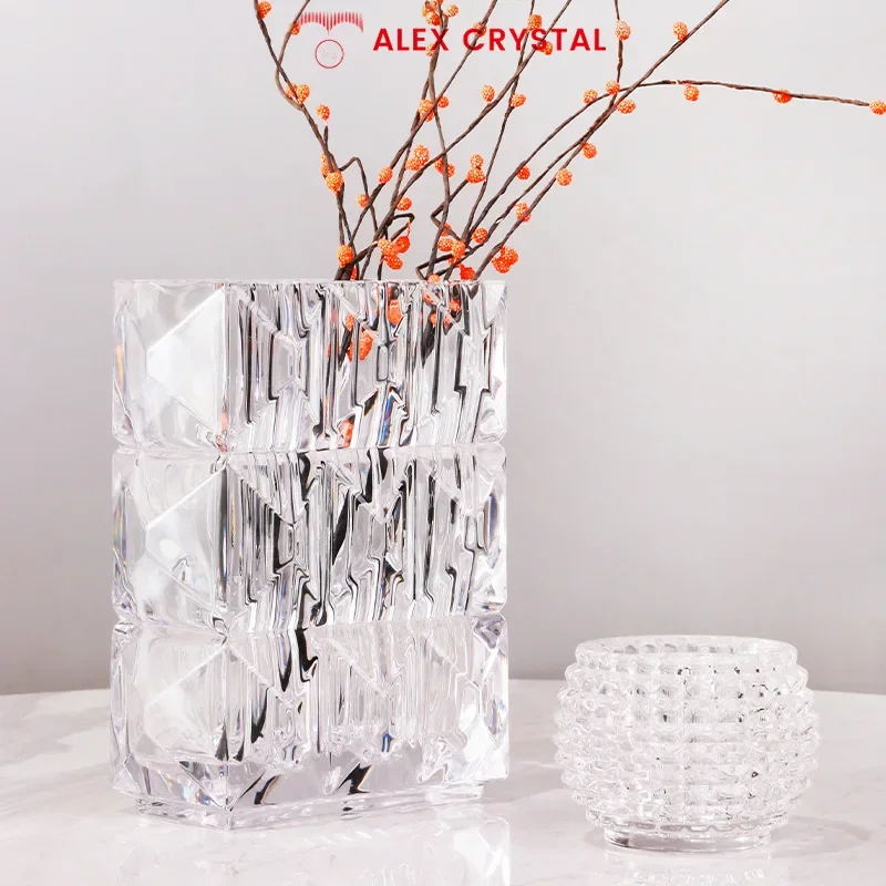 Vase ornament Living room flower arrangement glass transparent ins wind square creative light luxury high-end feeling water rose