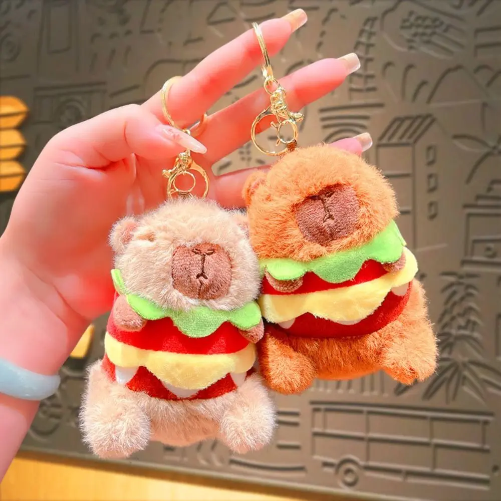 Stuffed Capybara Capybara Plush Keychain Soft Cat Capybara Hamburger Plush Toy Cartoon Dog Burger Kapibara Plush Doll Kids Gifts