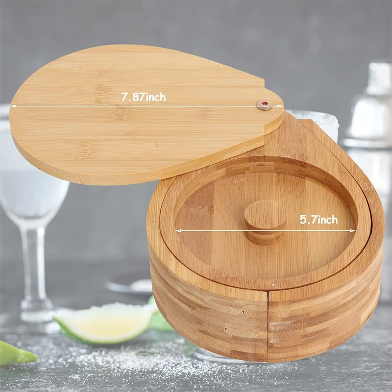 3 Tier Salt Rimmer Bamboo Material Margarita Glass Rimmer for Cocktails Adjustable Sauce Seasoning Plate Mixing Sugar Rim Box