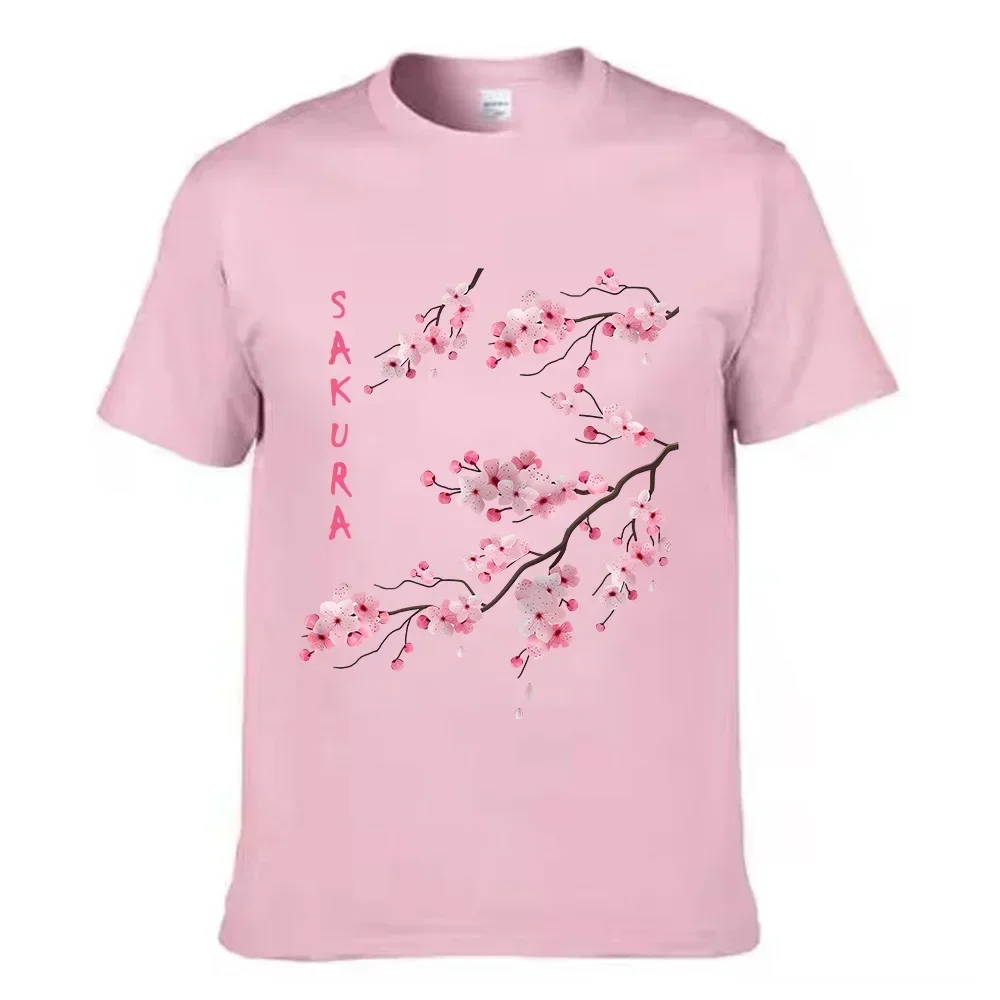 Japanese Sakura Cherry Blossom T Shirt for Men/Women Cotton Casual Top O-neck Short Sleeve T-shirts Unisex Clothing Comfortable