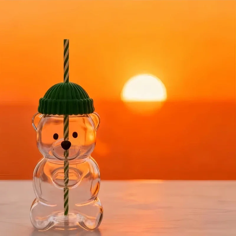 Новая стеклянная чашка с медведем и крышками и соломинками, милые чашки-непроливайки на 500 мл для кофе, пива, вина, чая, коктейлей, смузи