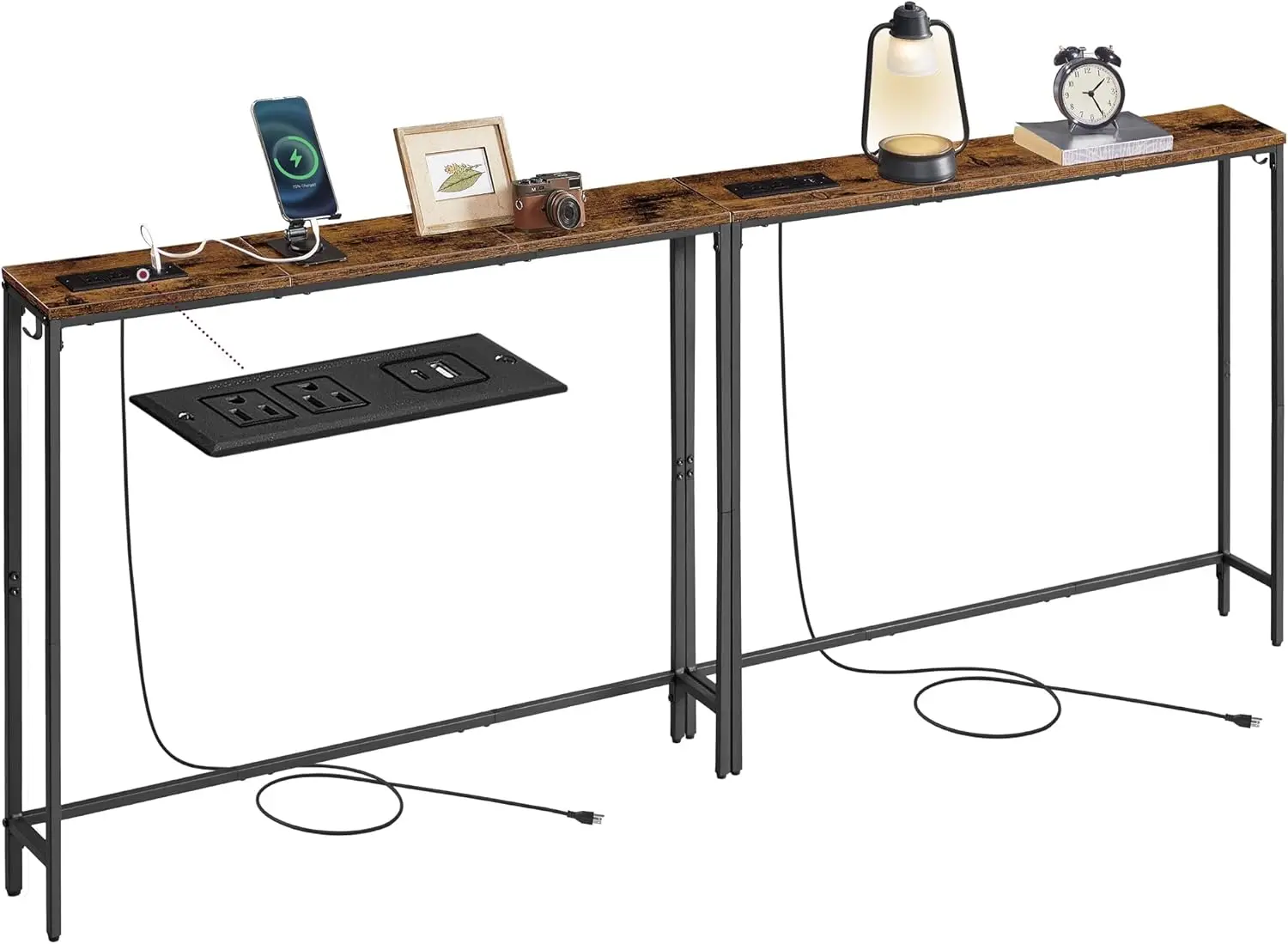 

Набор из двух тонких консольных столов с розетками, диванными столами за диваном, простая сборка для прихожей у гостиной