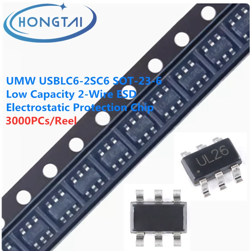 

3000PCs/Reel Free Shipping UMW USBLC6-2SC6 SOT-23-6 Low Capacity 2-Wire ESD Electrostatic Protection Chip Original New