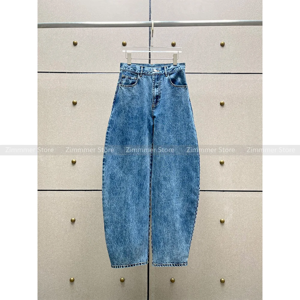 American retro high street washed and old back waist quilted jeans women high waisted loose banana pants