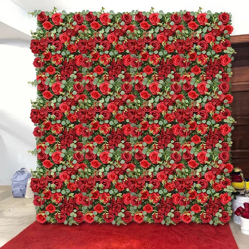 60CM Wedding Flower Arrangement Artificial Outdoor Flower Wall Three-dimensional Background Wall Decoration Eucalyptus Leaf Rose