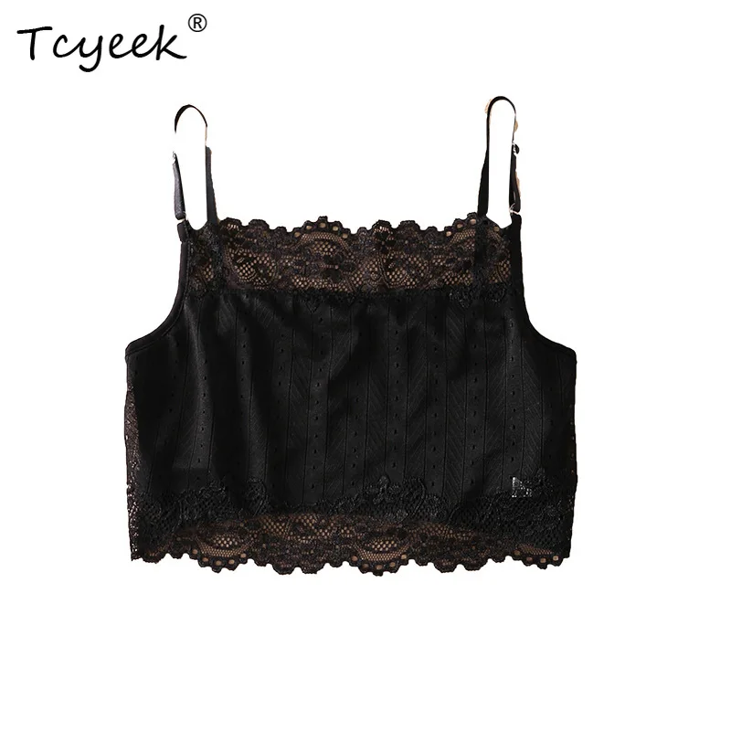Tcyeek regata de renda de seda real, feminina sexy colheita básica sólida, respirável colete inferior elegante, 2024 primavera verão novo p416114qc