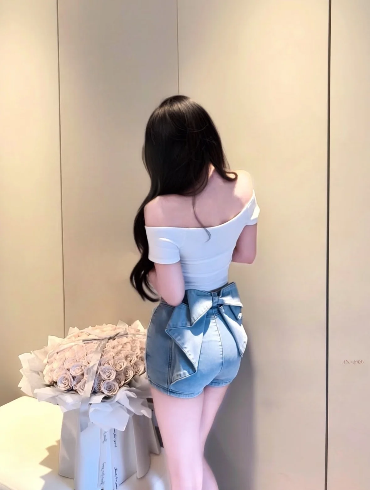 

Light Blue 3D Knot Denim orts High Waist Slimming Hot Pants Summer New Cartoon Girl Casual Cotton Stretch Jeans