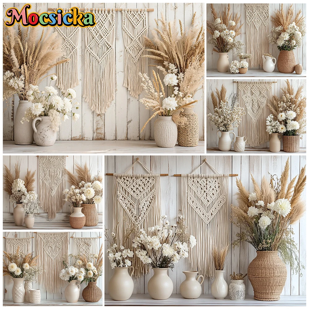 Mocsicka Bohemian Macrame Wall Hanging Photography Backdrop Hand Woven Tapestry Photo Studio Wedding Home Decor Background Cloth