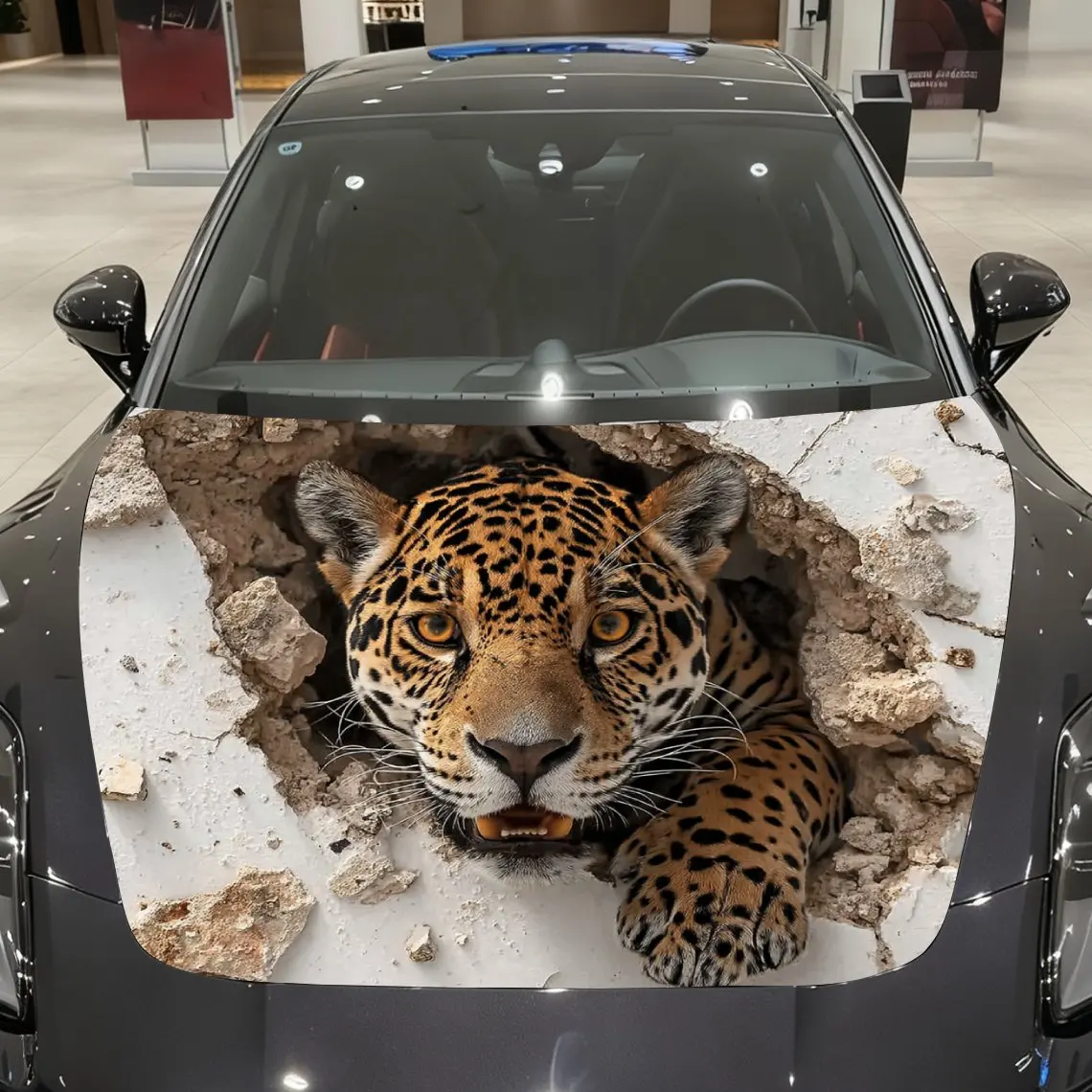 

Fierce Leopard Breaking Through Walls Car Hood Stickers-PVC Vinyl Stickers,car Graphic Hood Stickers, Fashionable Truck Accessor
