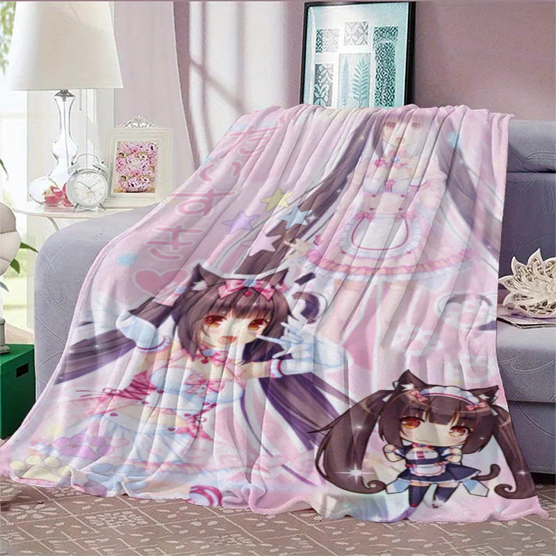 Nekopara Anime Winter-Flanelldecke, Pastellfarben für Zuhause, Büro, Reisen – perfektes Geschenk für Anime-Fans, Dienstmädchenkatzen