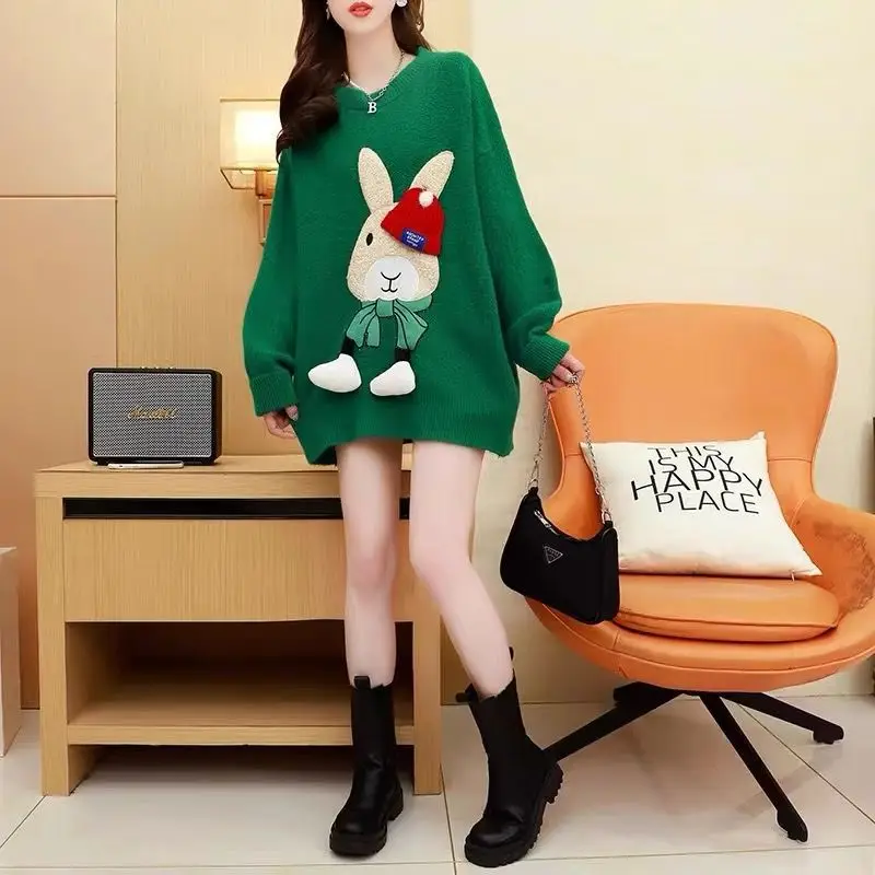 

Cartoon sweater for women, loose style, new style for autumn and winter, thickened, round neck, large size, new top