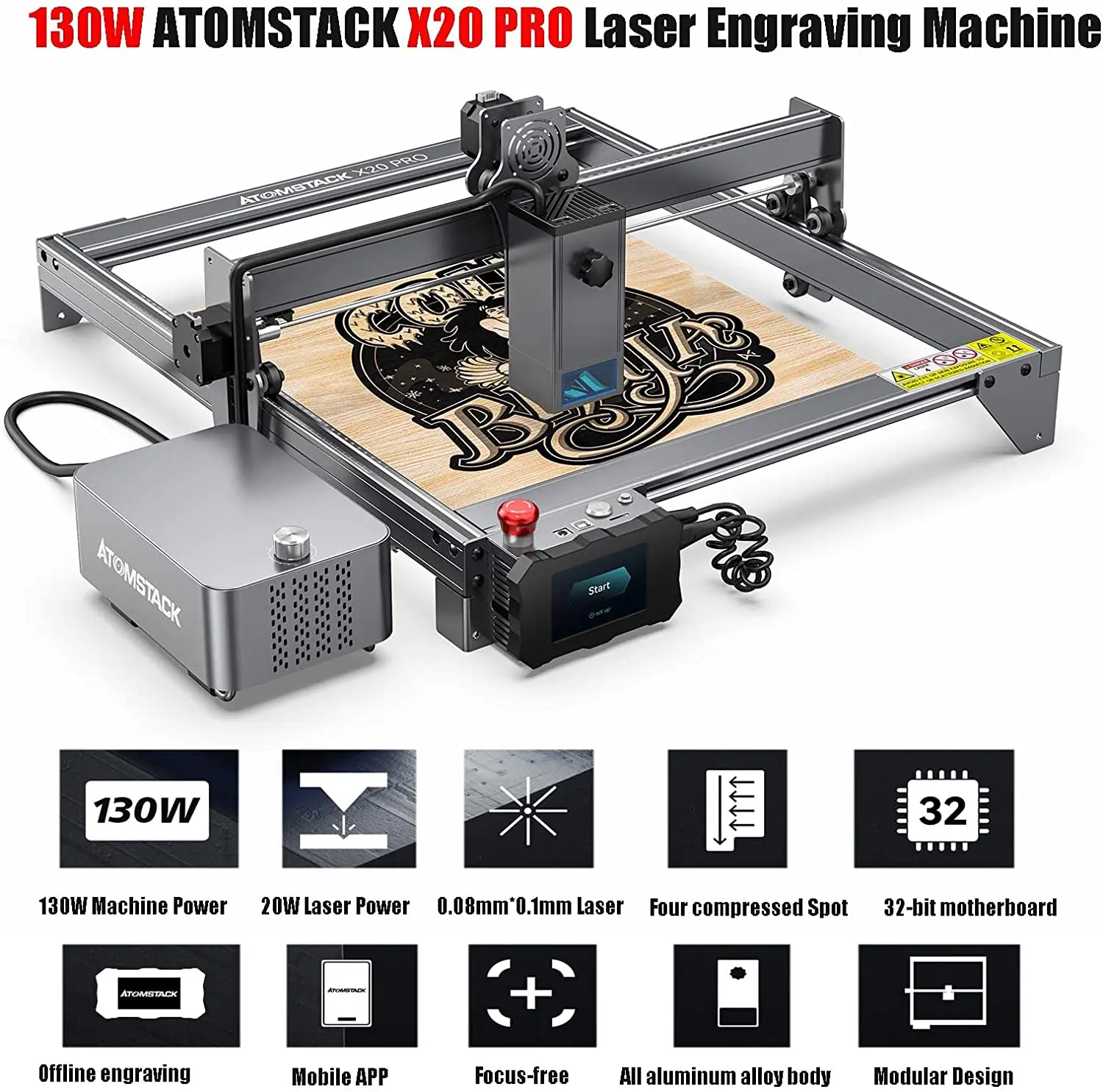 ATOMSTACK X20 PRO Lazer Engraver 130W Laser Engraving Cutter Machine For Wood Metal Glass Recorder DIY CNC Router + Air Assist