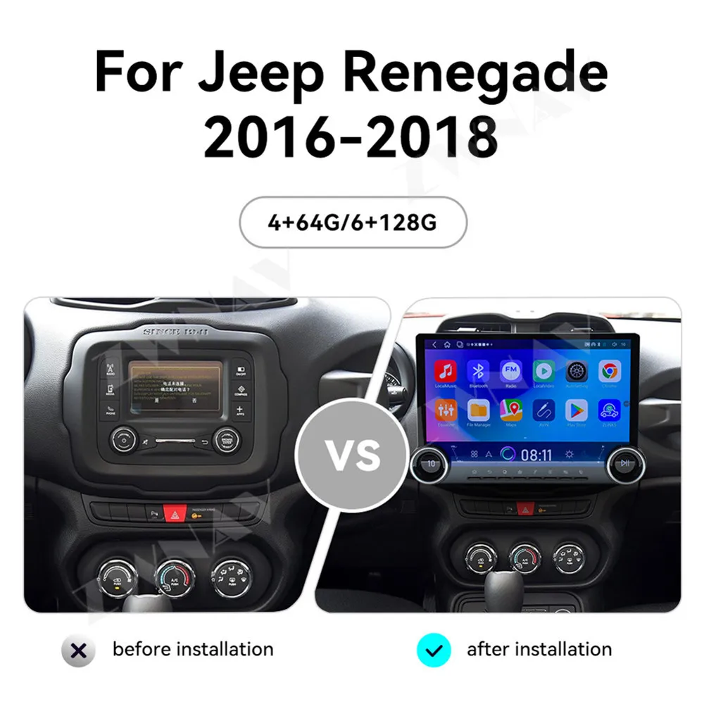 Android 13 Multimedia Player For Jeep Renegade 2016-2018 Car screen Carplay Android Auto Car Radio Stereo 4G Wifi Head Unit DVD