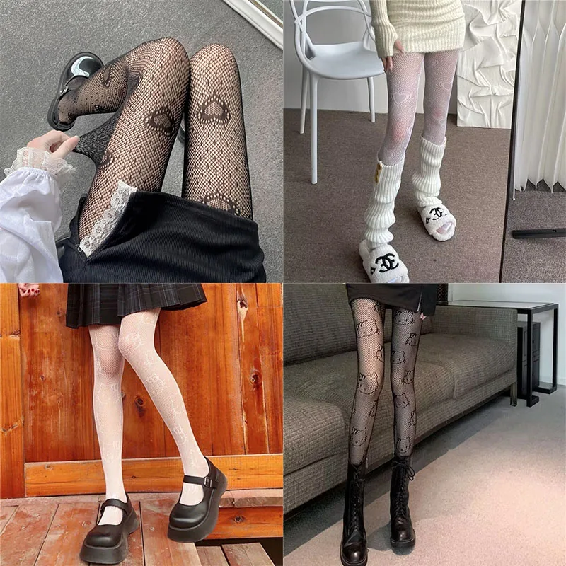 Tights for girls lolita Cute With Hearts goth Heart Mesh net Tights Netting stockings woman Black White Fishnet pantyhose lace