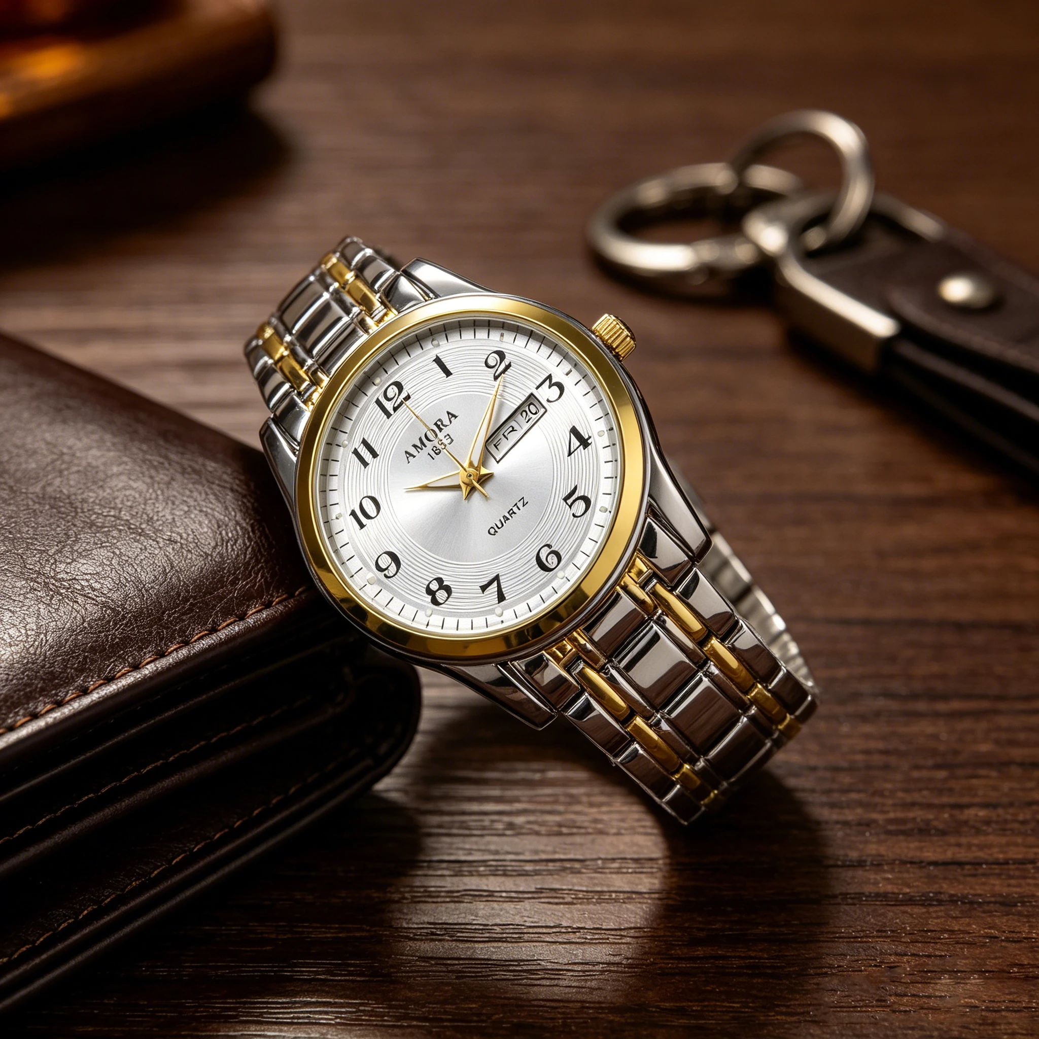 Original men's model with dual calendars, water-resistant, luxurious, analog, business-style, fashionable, Korean version, lumin