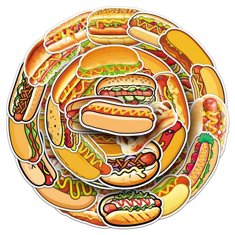 50 قطعة شخصية الكرتون هوت دوج الإبداعية الكتابة على الجدران ملصق مزخرفة