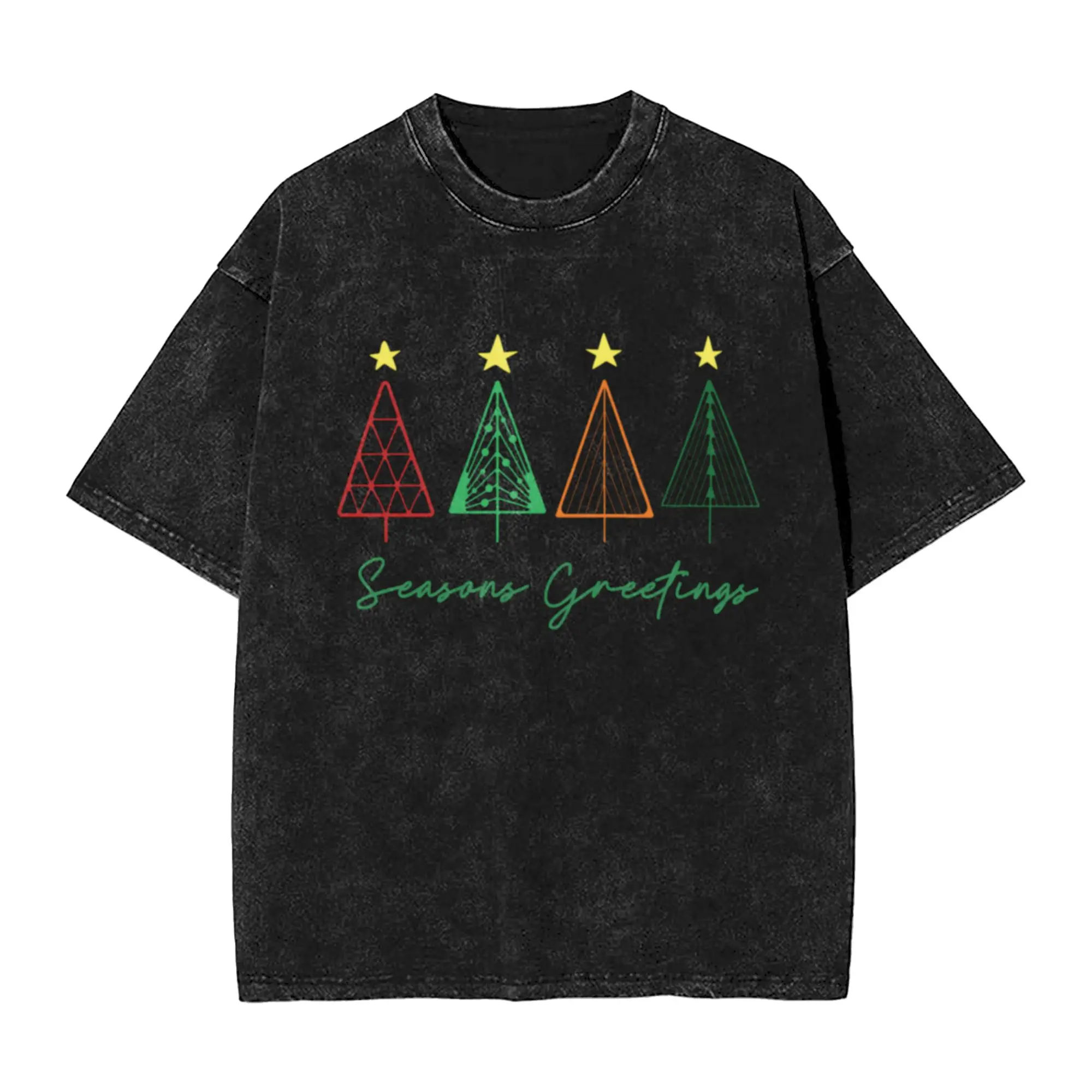 Seasons Greetings Minimalist Christmas Trees in color Cool A T-Shirt Oversized Short Sleeve Men's Women's Cotton Tees Tops