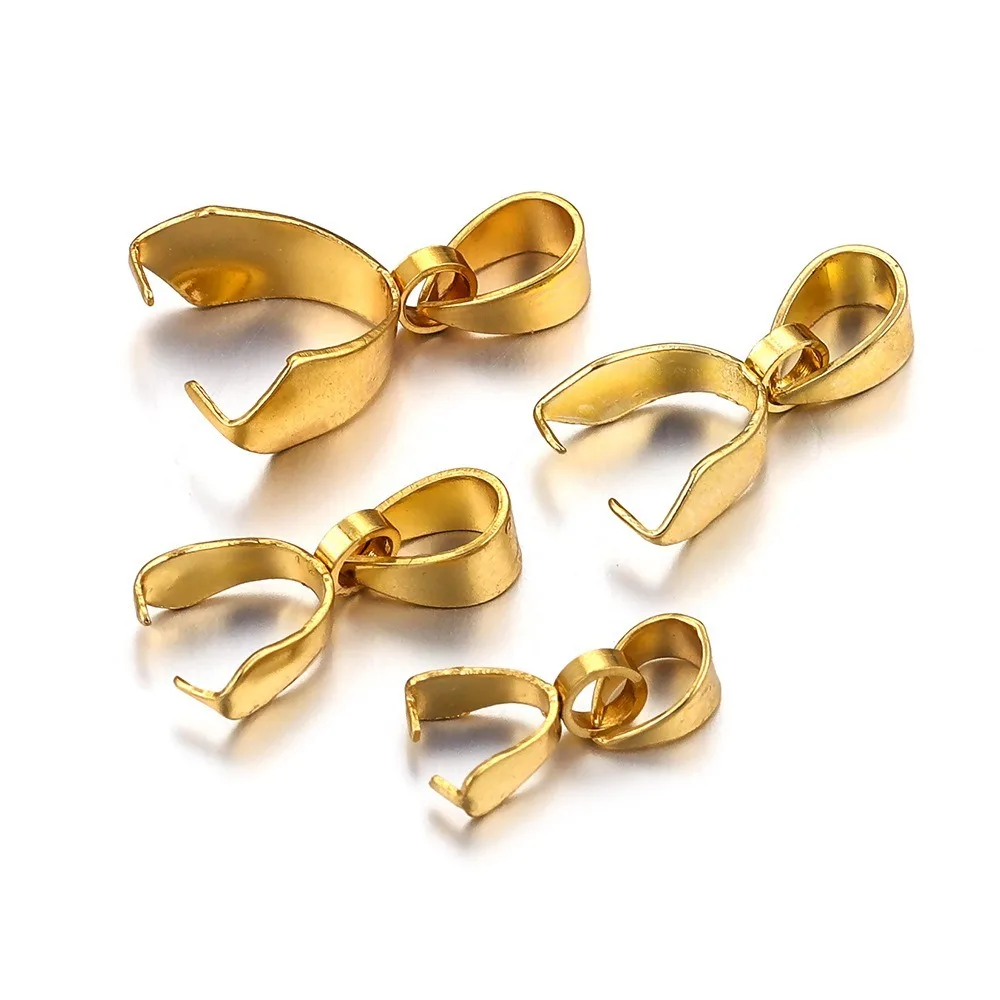 10cpcs Stainless Steel Pendant Pinch Bail DIY Necklace Jewelry Make Gold Silver Metal Clip Buckle Charm Bead Pendant Connector