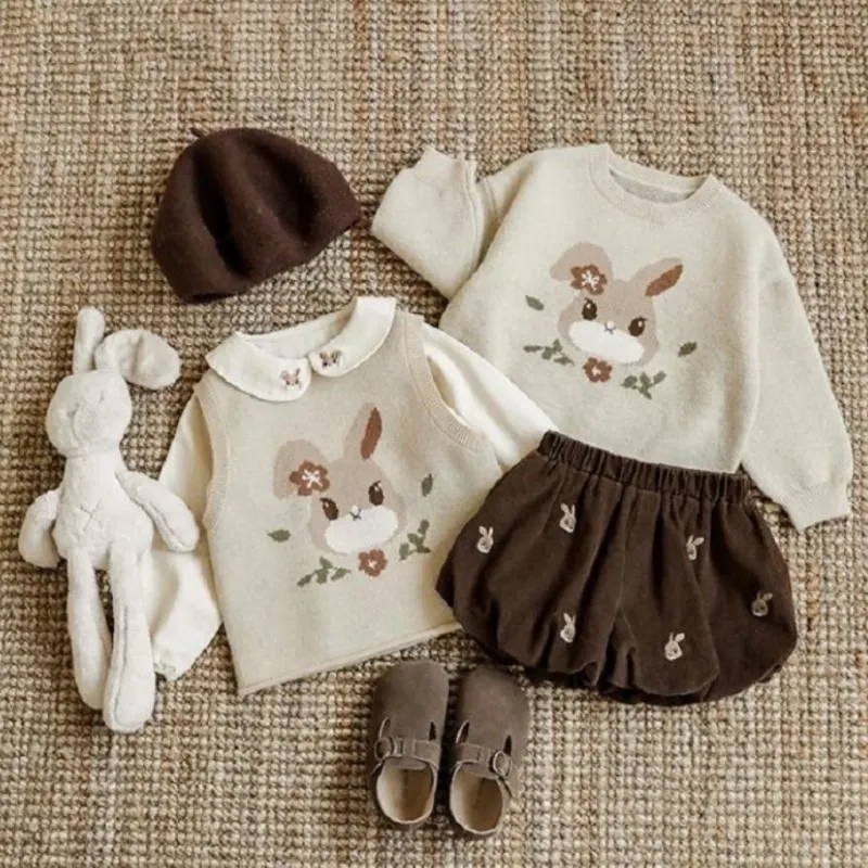 Baby Boy Girl Boy Easter Rabbit Sweater Vest Infant Toddler Child Knitted Waistcoat Spring Autumn Baby Clothes 1-10Y