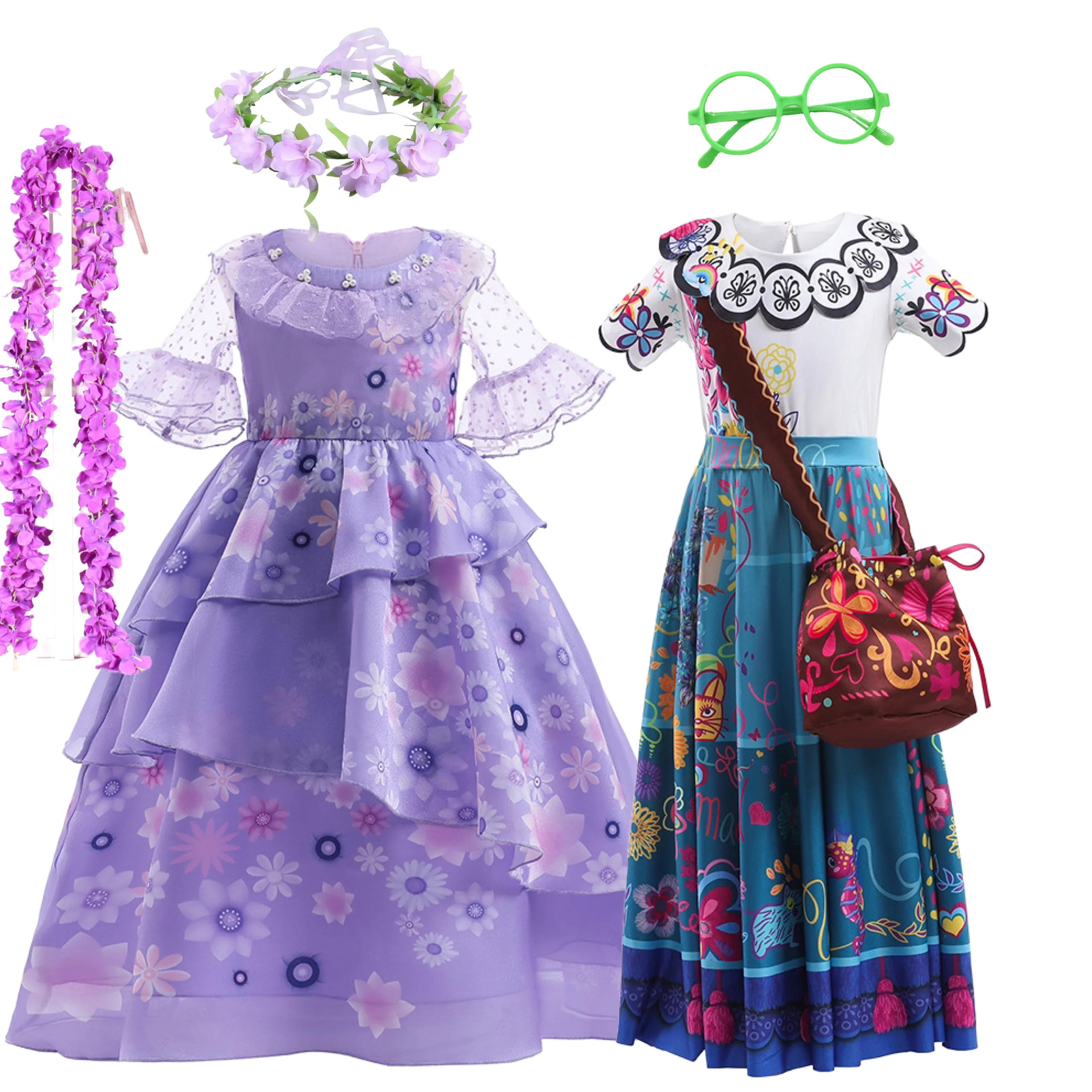 

Encanto Mirabel Cosplay Costumes Fancy Princess Dresses Children Birthday Carnival Kids Party Clothes Isabela Dress Wig