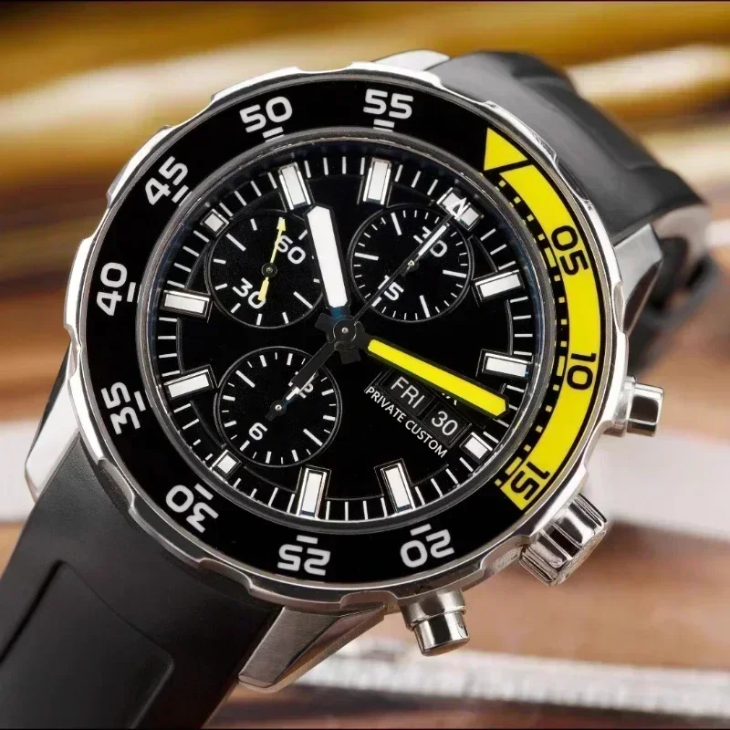 Aquatimer خاص خارجي رجالي VK63 كوارتز ساعة كرونوغراف إطار دوار أزرق أسود ساعات مطاطية مخصصة 44 مللي متر #4