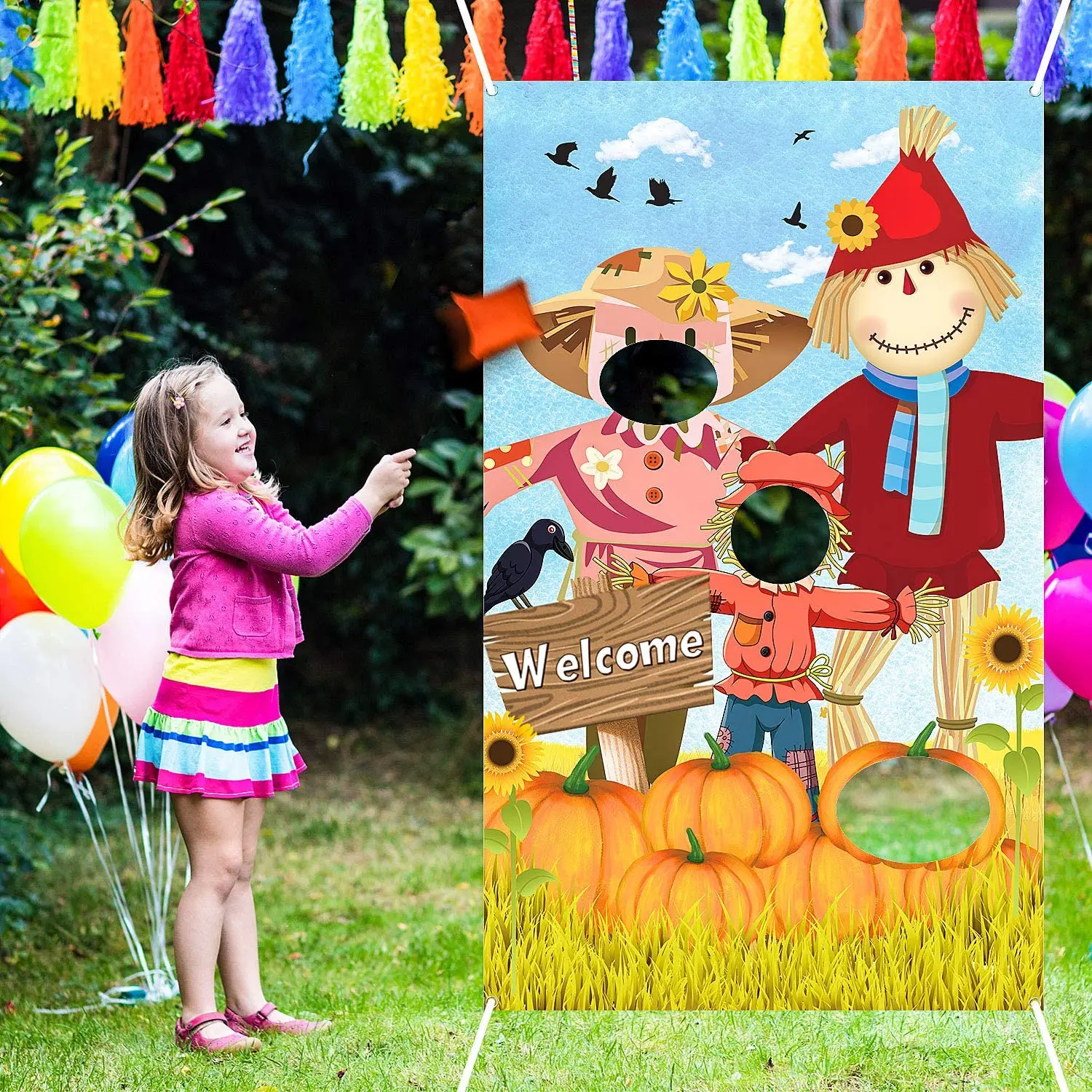 Blulu Scarecrow Bean Bag Toss Games Thanksgiving Toss Game Decoration Turkey Harvest Party Games for Children Family Autumn Prop