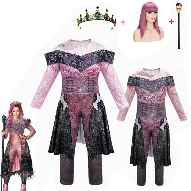 

New Girls queen of mean descendants 3 Mal/Evie Bertha Maleficent Cosplay Audrey Costume Girls Halloween Party Clothing Jumpsuits