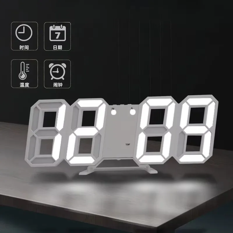 Table 3D LED Digital Alarm Clock Wall Clock Time/Date/Temperature for Home Kitchen Offices Clock Decoration Garden Clocks