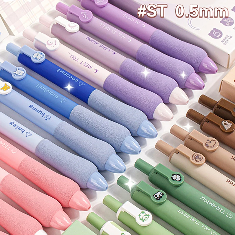 4Pcs Kawaii Cute Gel Pen Cartoon Panda Dog Capybara Pressing Pens Set Creative Writing Pens Aesthetic Stationery School Supplies