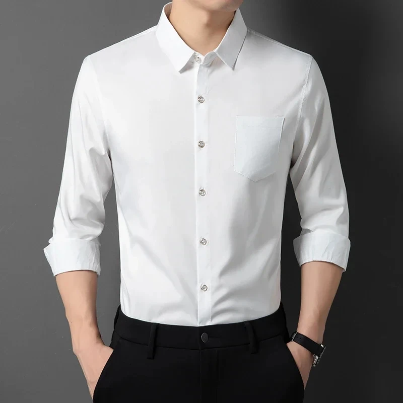 

T425 Men's Business Casual Solid Color Long Sleeved Shirt Non Ironing Comfortable Top