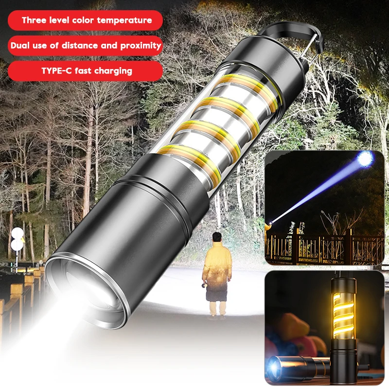 High Strong Power Led Flashlights Tactical Emergency Spotlights Telescopic Zoom USB Rechargeable Torch Waterproof Flash Light ﻿