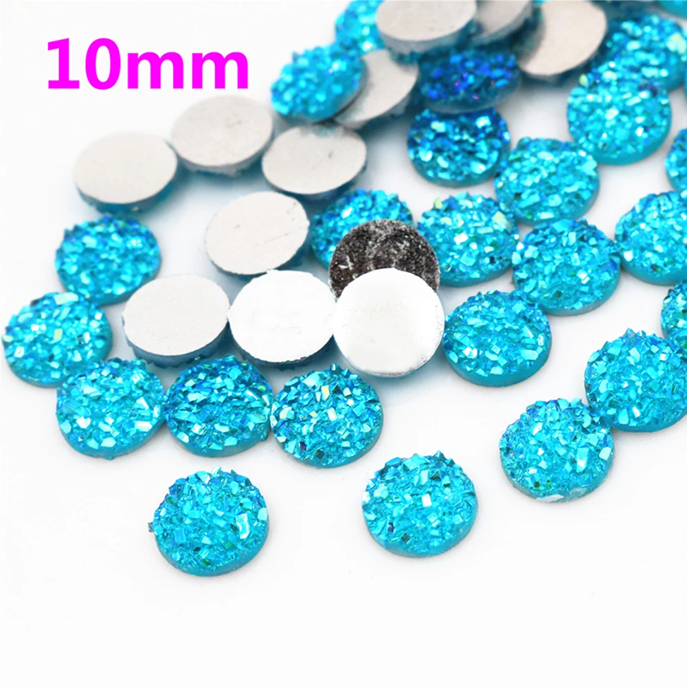 New Fashion 40pcs 10mm Mix Colors and Water Green AB Color Flat Back Resin Cabochons Cameo