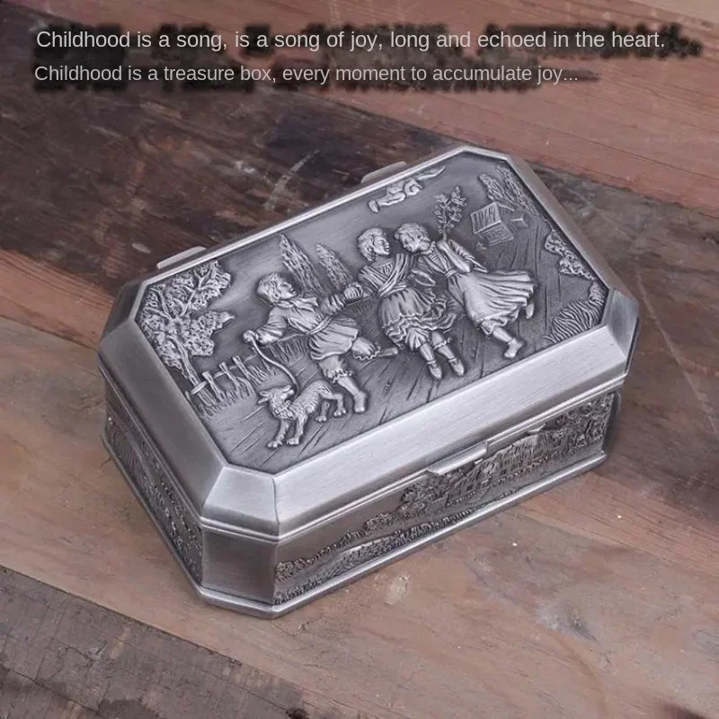 European Style Vintage Jewelry Box Rectangular Jewelry Box Zinc Alloy Tin Plated Oxidation Resistant Colorfast Surface Relief