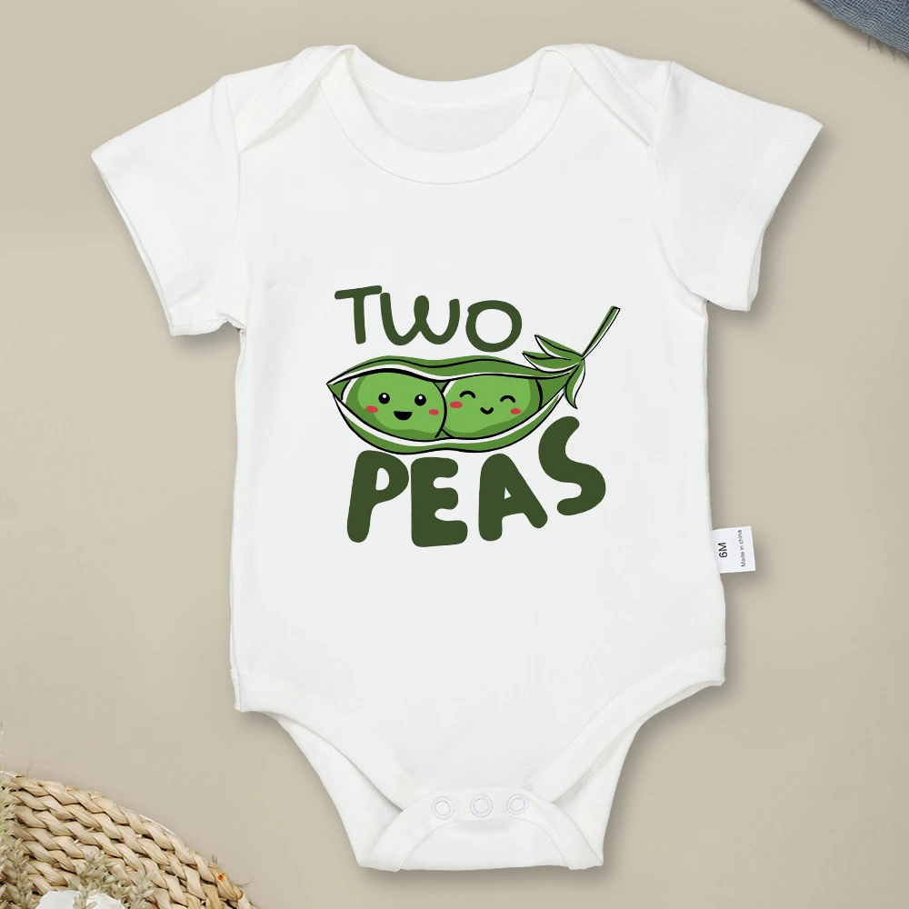 Two Peas In a Pod Funny Cute Baby Boys Girls Clothes Twin Onesies Cartoon Kawaii Harajuku Cotton Newborn Bodysuits Free Shipping