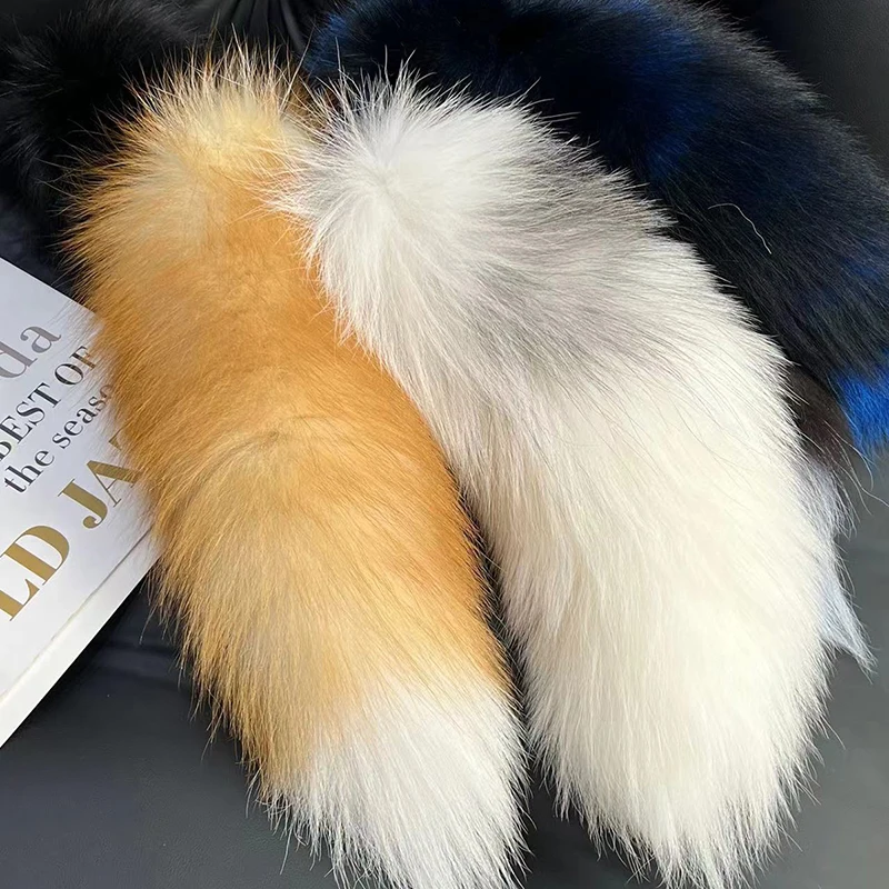 2024 Real Fox Fur Tail Large Long Natural Fur tail Keychain Pendant Cosplay tail Cute Wolf Fox Tail Fur Car Keychains For Women