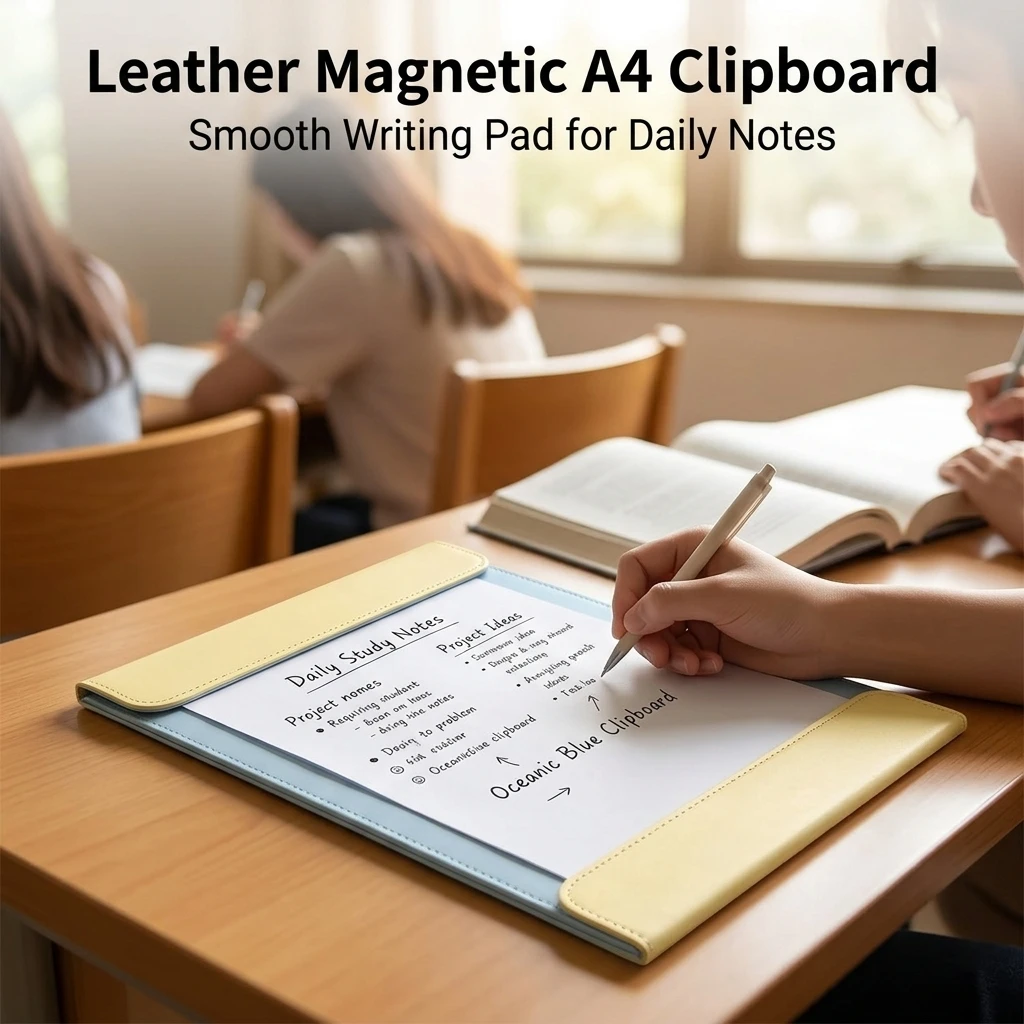 A4 Clipboard PU Leather Document Organizer Magnetic Writing Pad for Office School Business Students Durable Portable Case