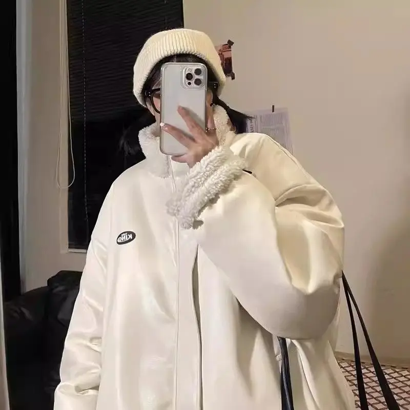 

Lamb Velvet Cotton Jaet Loose Double-Sided Wear Stand Collar Men's Winter Warm Outerwear Trendy Polyester Fiber Fill