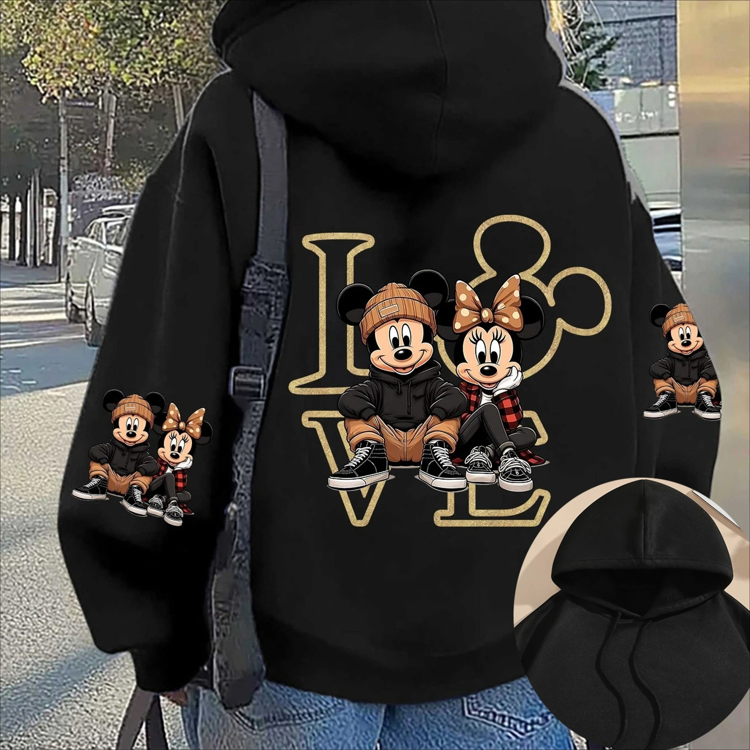 

Мужские толстовки с капюшоном Disney 2026, женский свитшот с Микки и Минни, пуловер унисекс, осенне-зимняя флисовая куртка с капюшоном большого размера